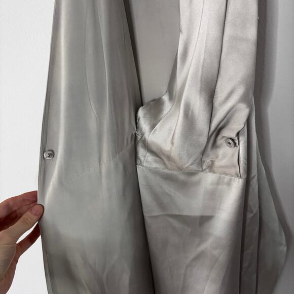 Ann Taylor Silver Grey Satin Wrap Top Sleeveless Blouse Silk Blend Size 4 AS IS - Picture 2 of 16